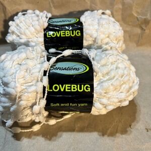 Sensations 2 Skeins Lovebug Yarn White Bulky Polyester Pom Pom‎ Texture 102yd